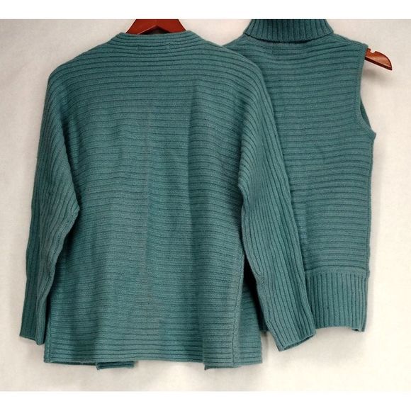 Modern Soul Sz XS Open front Cardigan w/ Turtle Neck Tank Blue Sweater A72336 - Picture 2 of 4